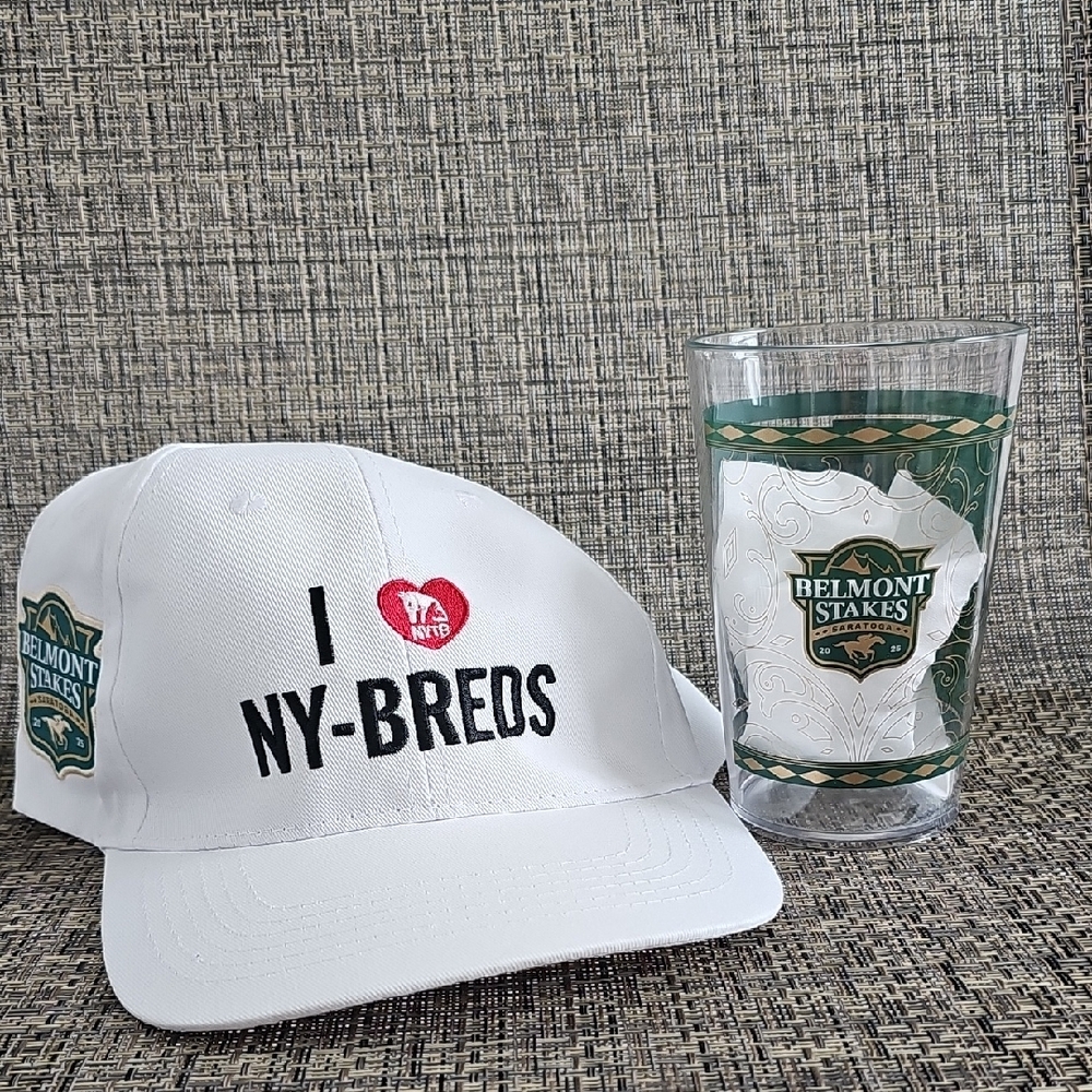 Belmont Horse Race 2025 Saratoga Springs NY Baseball Cap And Collector Cup